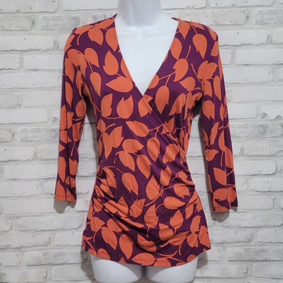 Boden Purple Orange Floral Faux Wrap Blouse Womens 6 - Picture 1 of 4